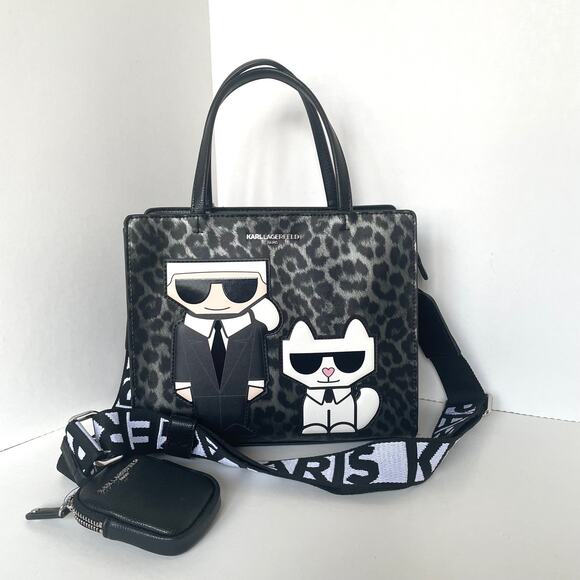 Karl Lagerfeld Handbags - Karl Lagerfeld Maybelle Satchel Leopard Print Black Crossbody Bag